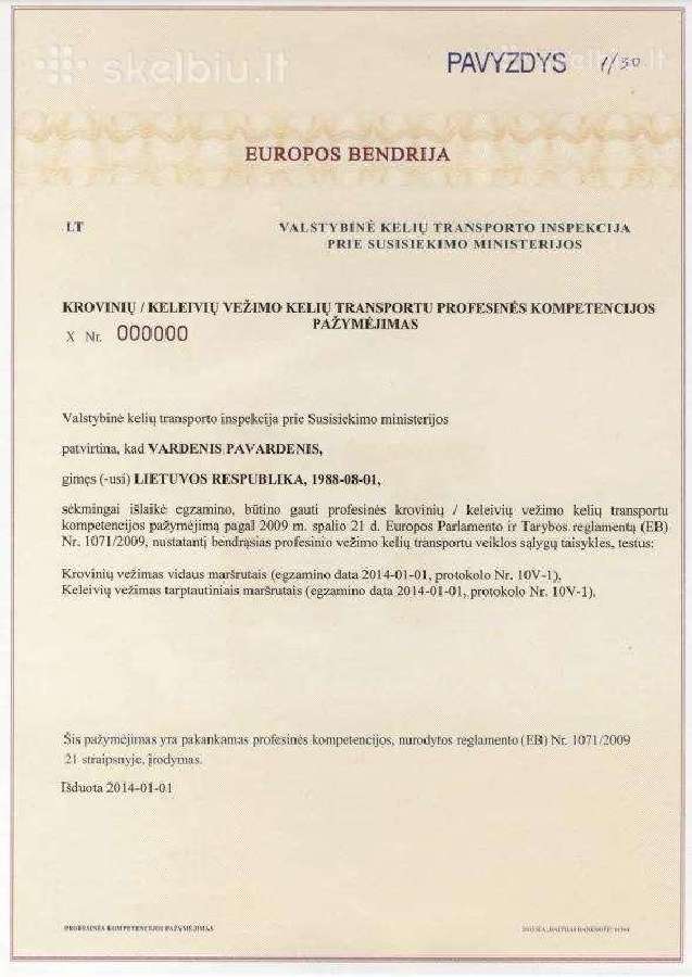 Transporto vadybininkas licencijai gauti
