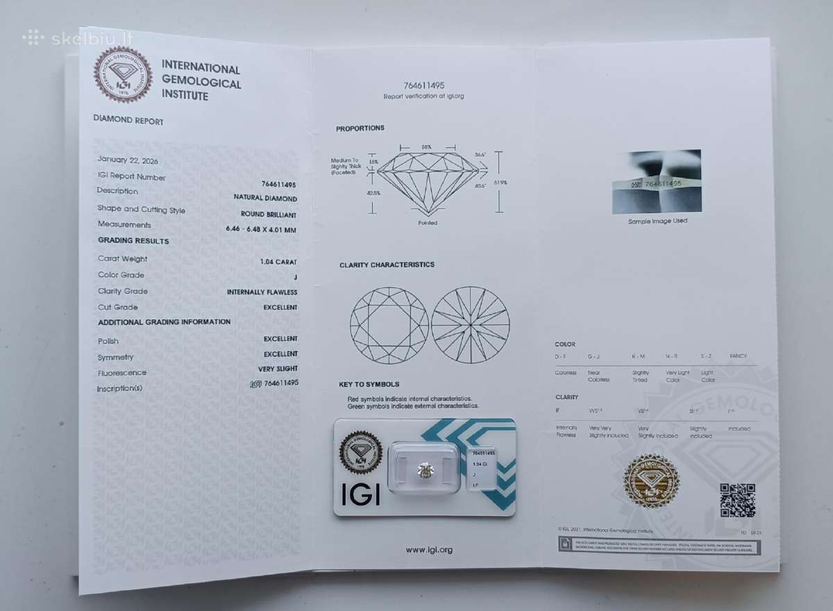 Ypatingo skaidrumo natūralus 1.04 ct briliantas - nuotraukos Nr. 3