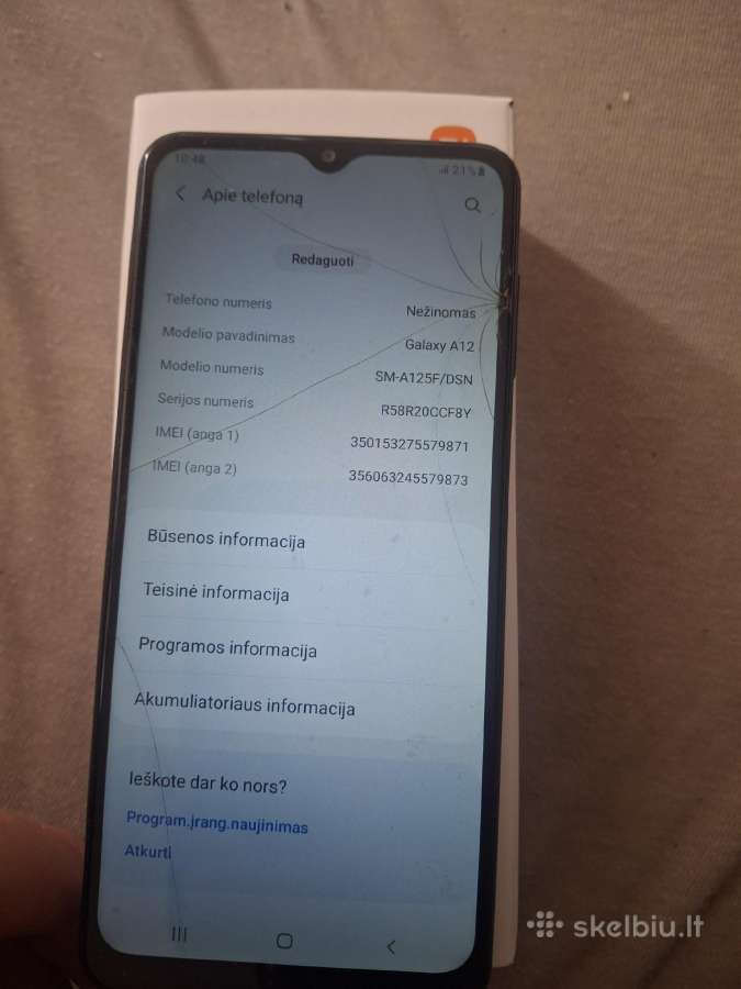 Samsung A12 naudotas veikiantis suskilęs . Be dež