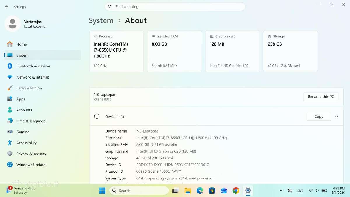 Dell Xps 13 9370 - nuotraukos Nr. 6