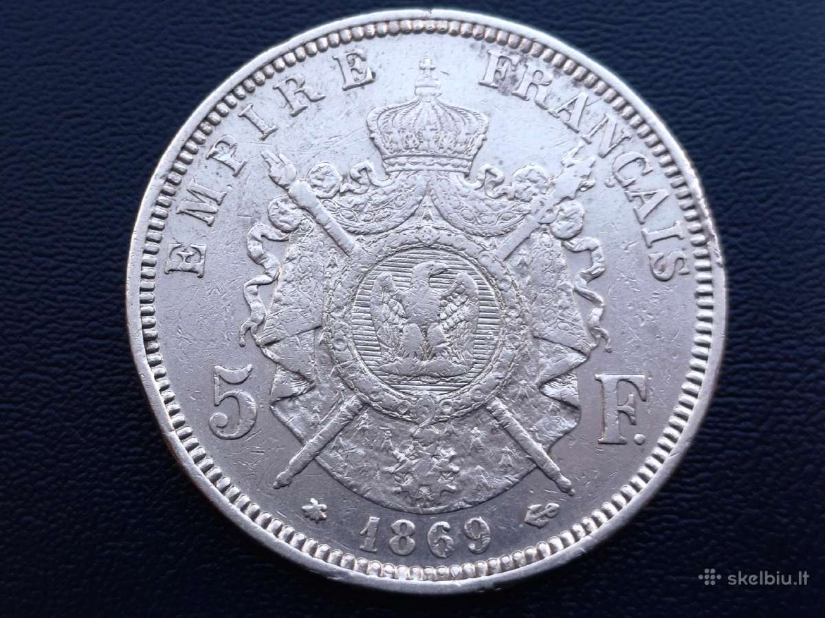 5 frankai 1869m. Prancūzija sidabras