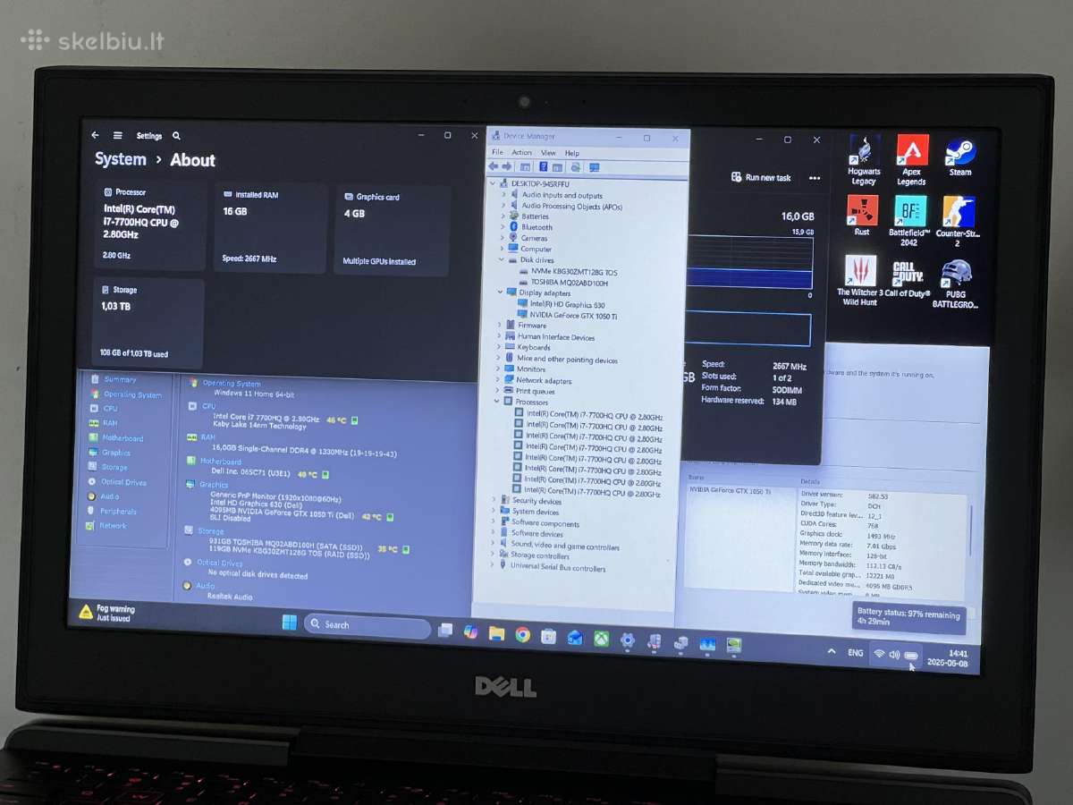 Parduodamas Dell 7000 su Gtx 1050ti 4gb, I7, 1tb. - nuotraukos Nr. 8