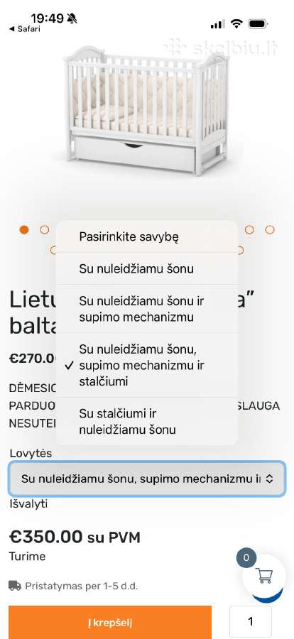 Lietuviška vaikiška lovytė „ Ina" balta - nuotraukos Nr. 13