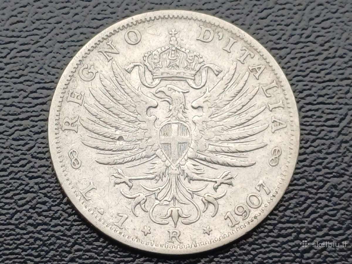 1 lira 1907m. Italija sidabras