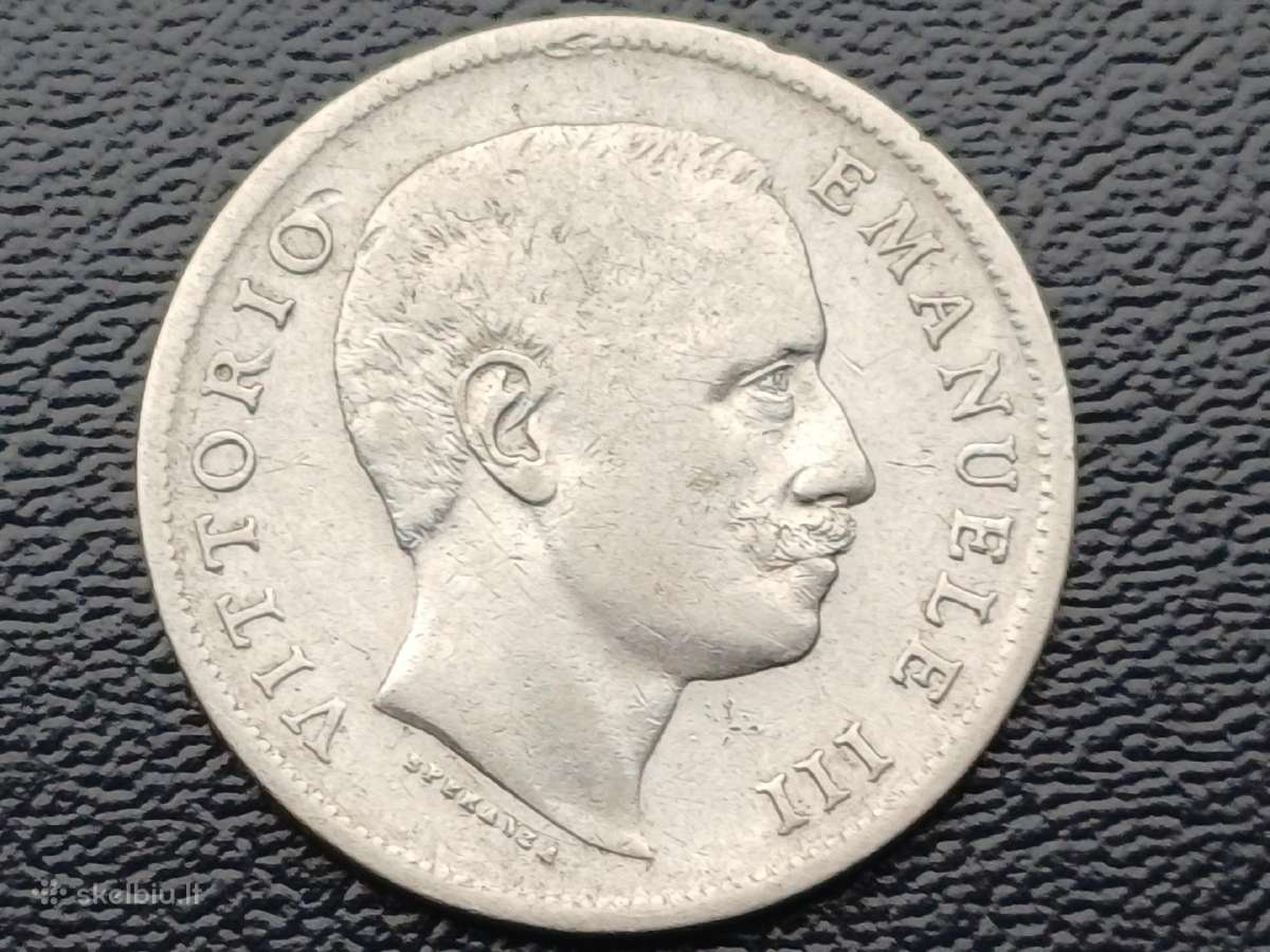 1 lira 1907m. Italija sidabras - nuotraukos Nr. 2