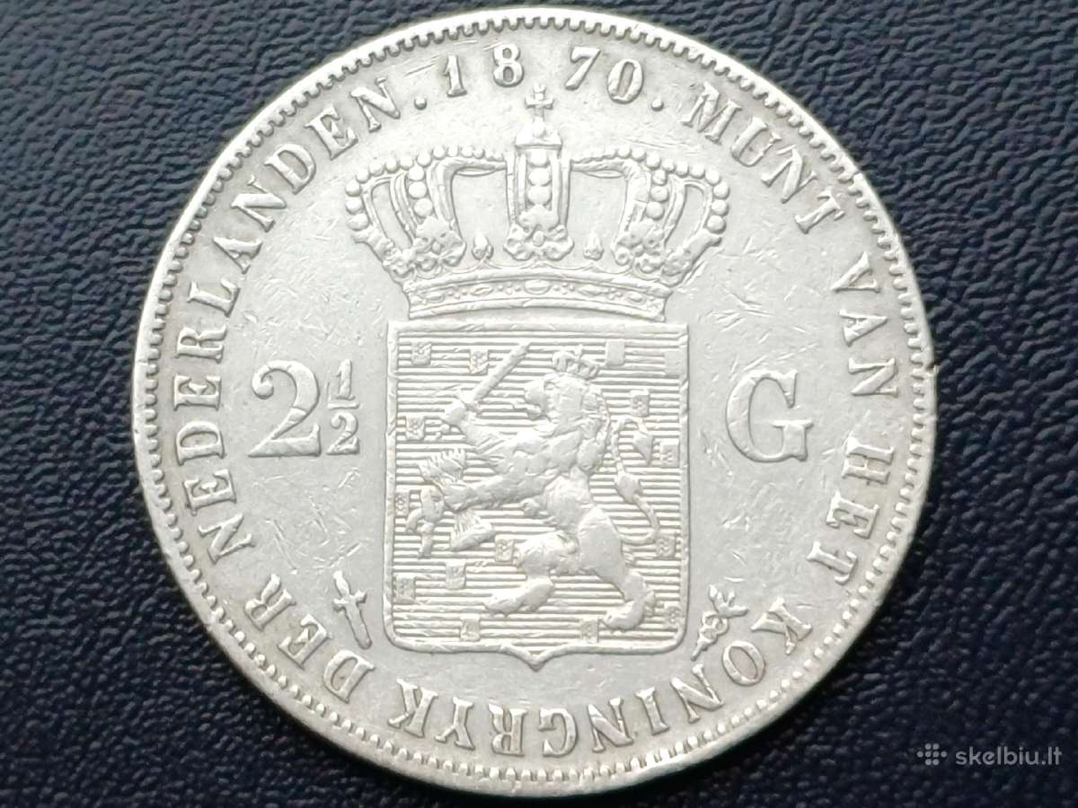 2 1/2 guldeno 1870m. Nyderlandai sidabras 945