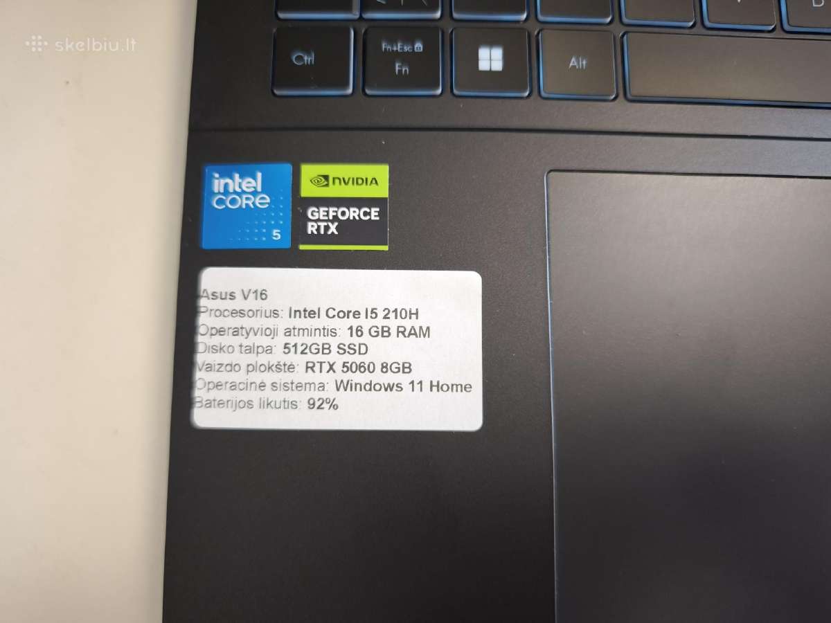Asus V16 Rtx5060 / Intel I5 210h / 512gb SSD - nuotraukos Nr. 2