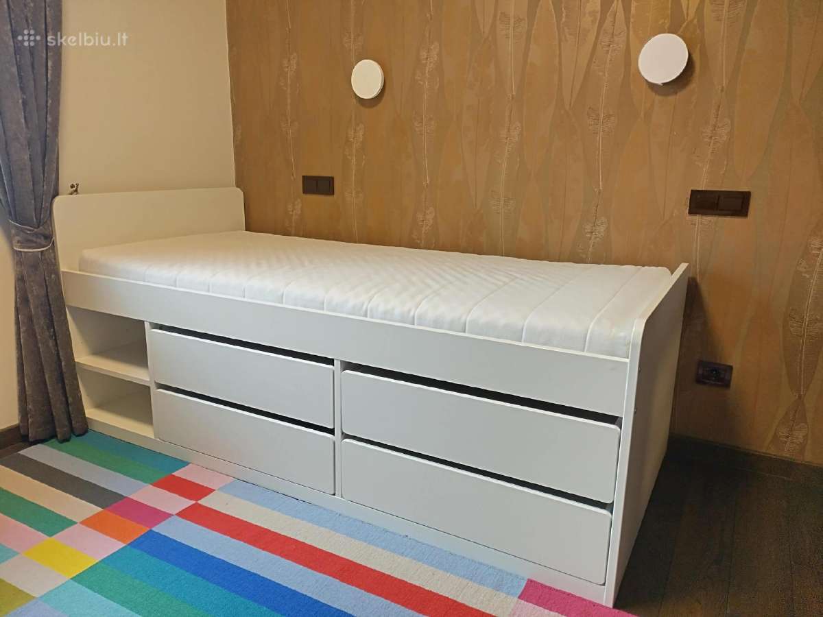 Balta „ikea“ lova, modelis „släkt“, su čiužiniu
