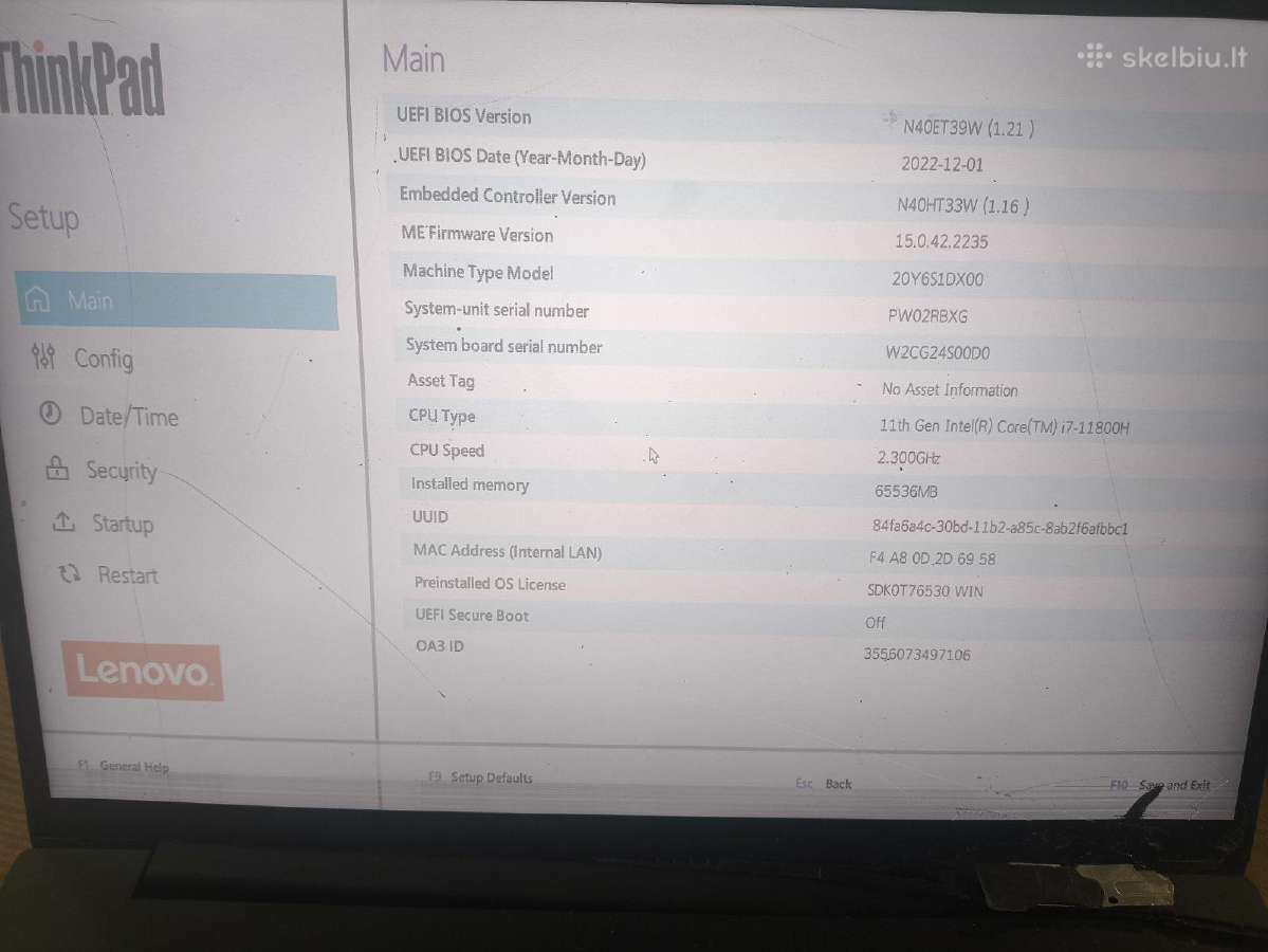 X1 Extreme Gen 4 i7-11800h 8gb 256gb Rtx 3050ti - nuotraukos Nr. 5