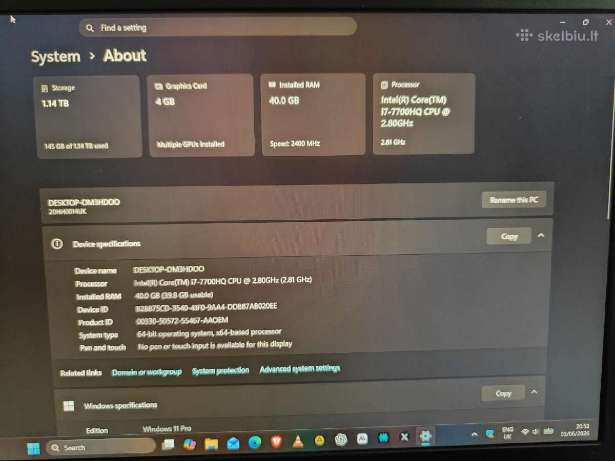 Lenovo Thinkpad P51 40 GB RAM 1.25 TB SSD - nuotraukos Nr. 4