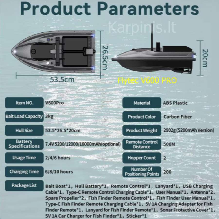 Flytec V600 Pro laivelis su GPS ir Echolotu 500 m - nuotraukos Nr. 5