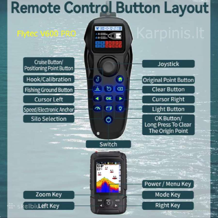 Flytec V600 Pro laivelis su GPS ir Echolotu 500 m - nuotraukos Nr. 8
