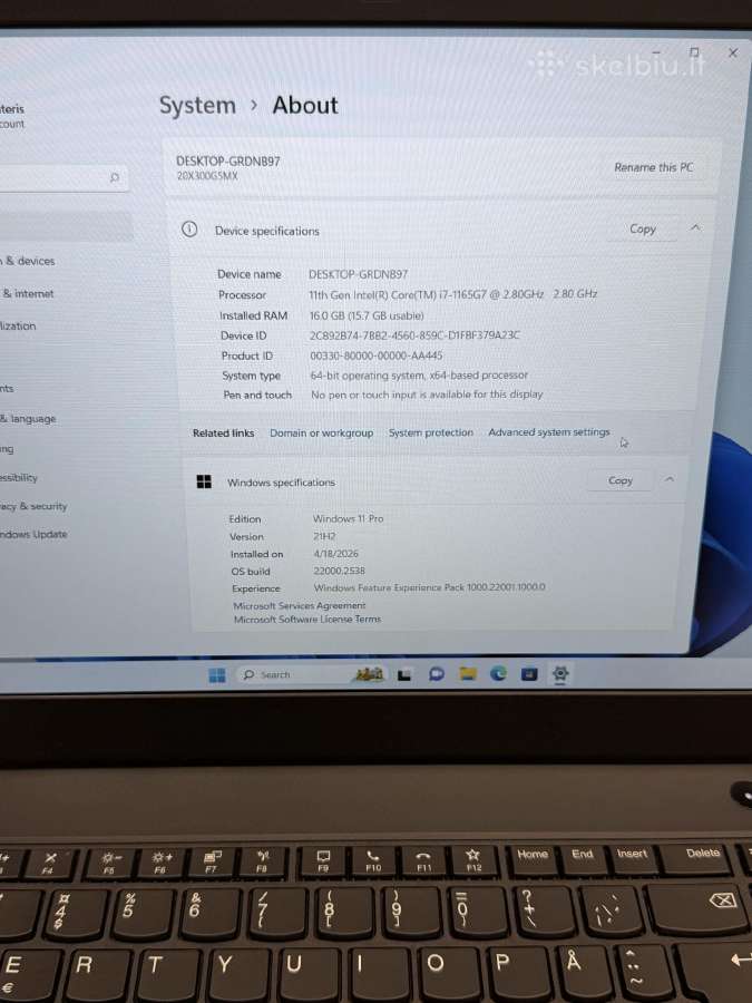 Lenovo L15 Gen2 i7-1165g7 - 16 RAM - 256 Nvme - nuotraukos Nr. 6