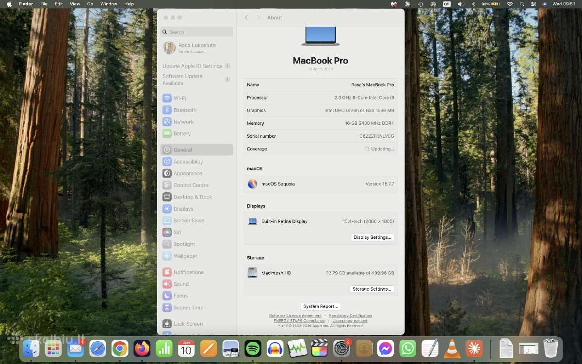 MacBook Pro 15" (2019) i9 16 GB RAM 500 GB SSD - nuotraukos Nr. 7