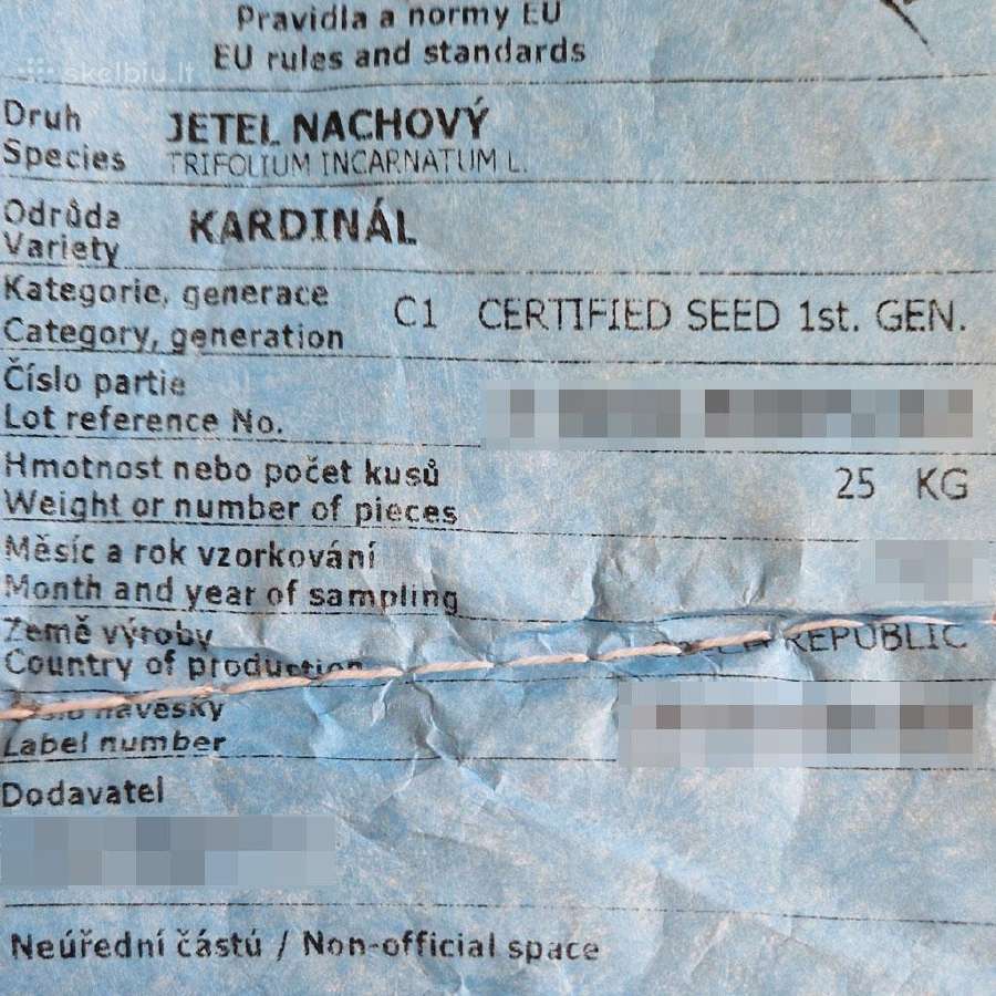 Purpuriniai dobilai Kardinal sertifikuotos sėklos