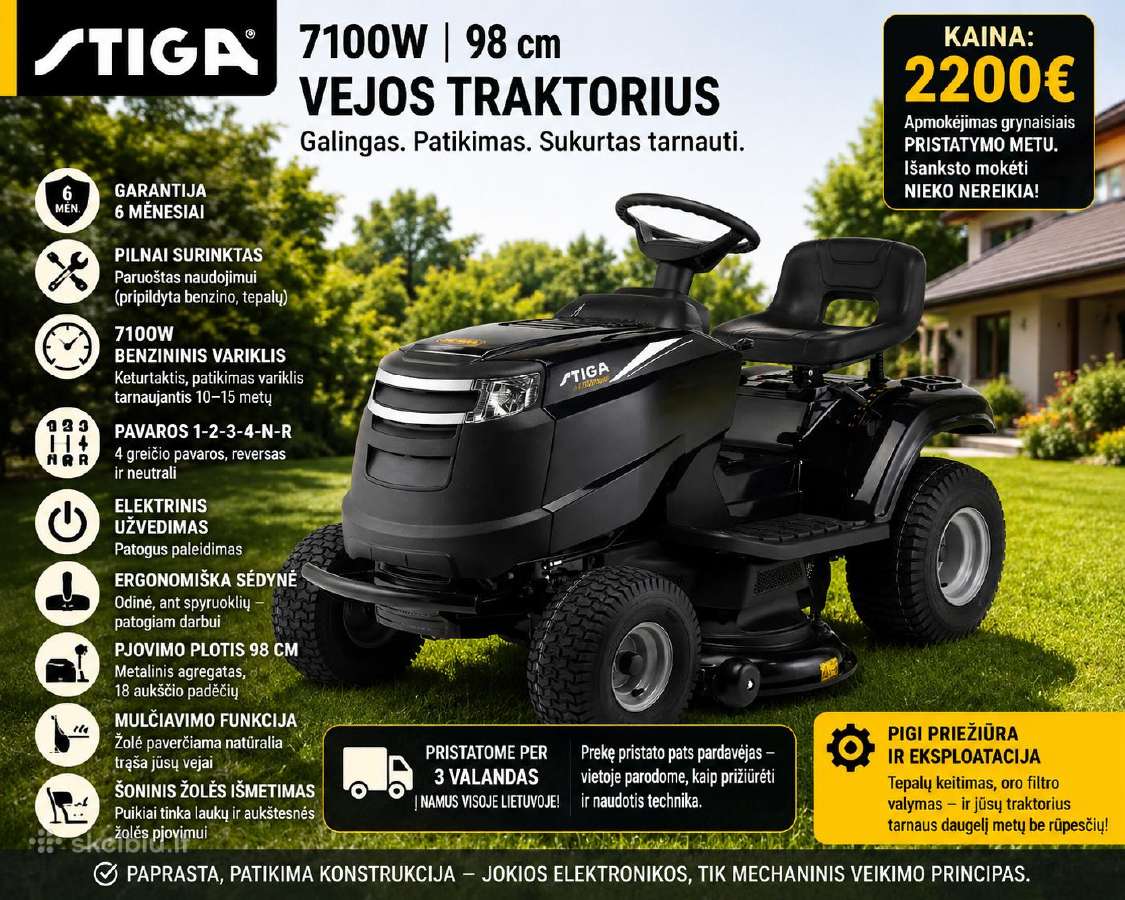 Stiga 7100w Rimtas vejos traktorius 2026m