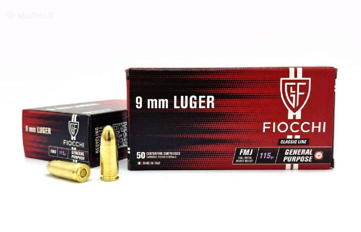 Šoviniai Fiocchi kal. 9mm Luger Fmj 115gr