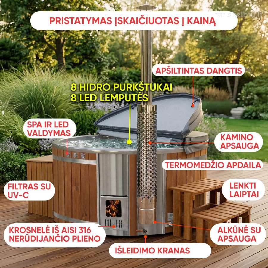 Kubilas su masažu ir LED, 2m. garantija. Atvežame