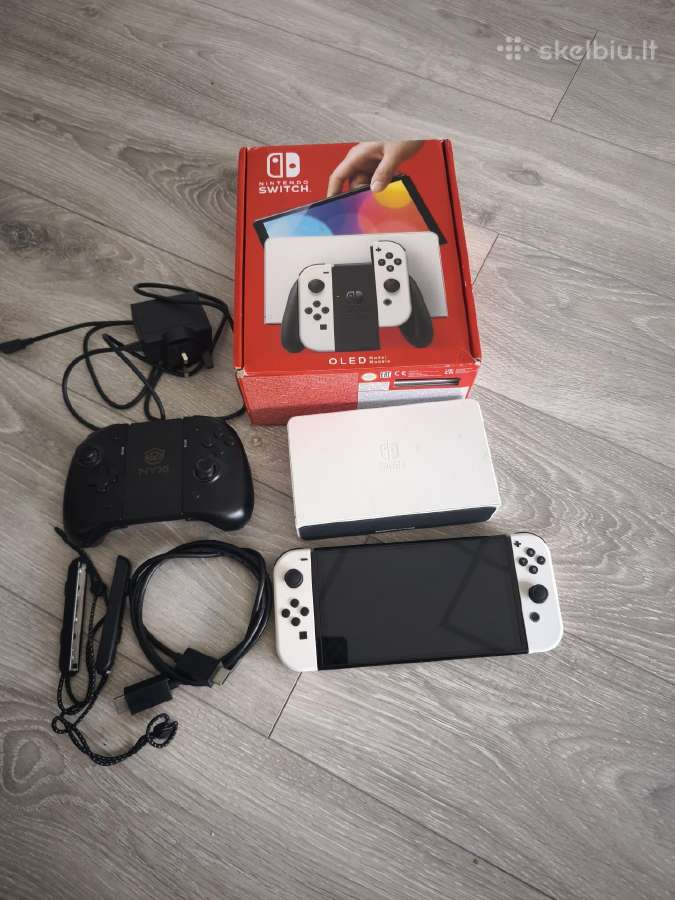 Nintendo Switch Oled Baltas pilnas komplektas+nyxi