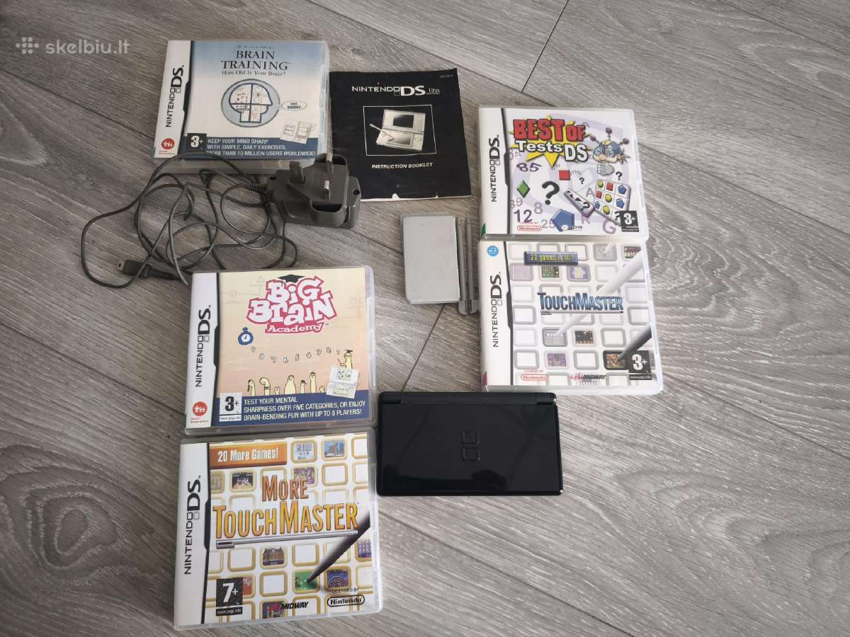 Nintendo DS Lite Juodas + 5 žaidimai + įkroviklis