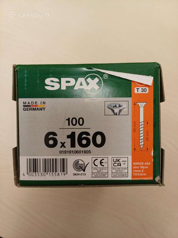 Spax medsraigčiai 6 x 160 daliniu sriegiu