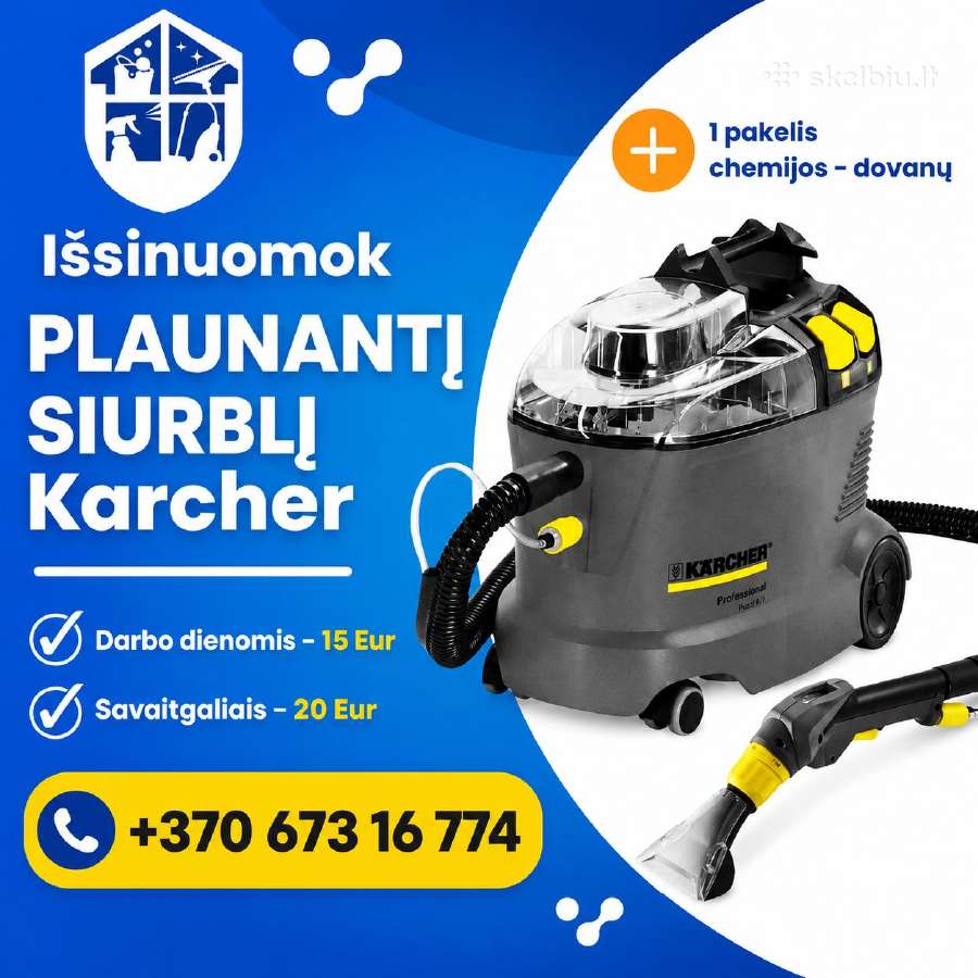 Plaunančio siurblio Karcher nuoma Klaipėdoje
