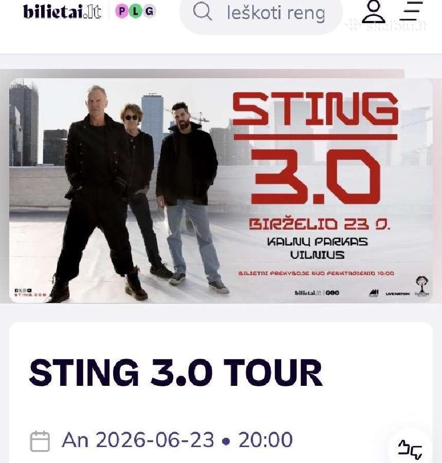 Sting, 2 bilietai į koncertą