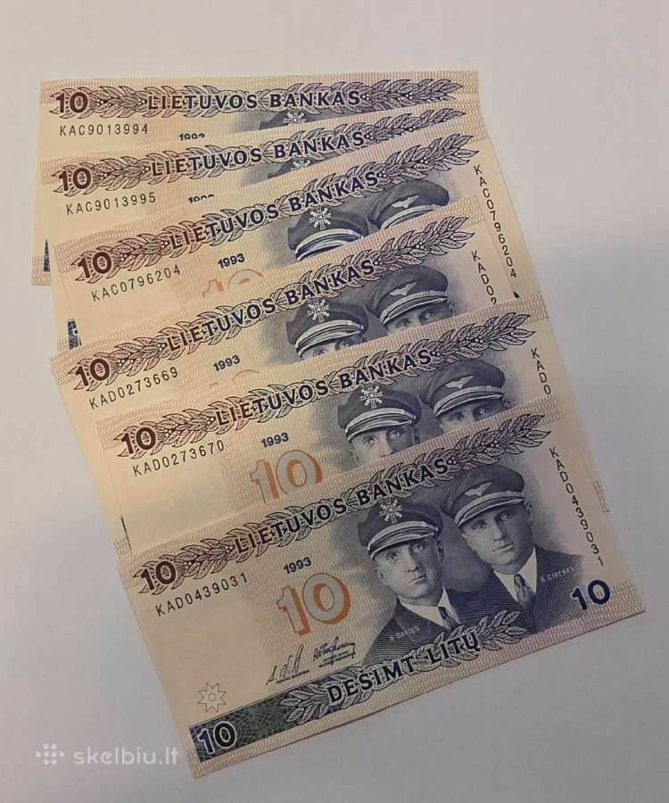 1993 10 litų Unc banknotai