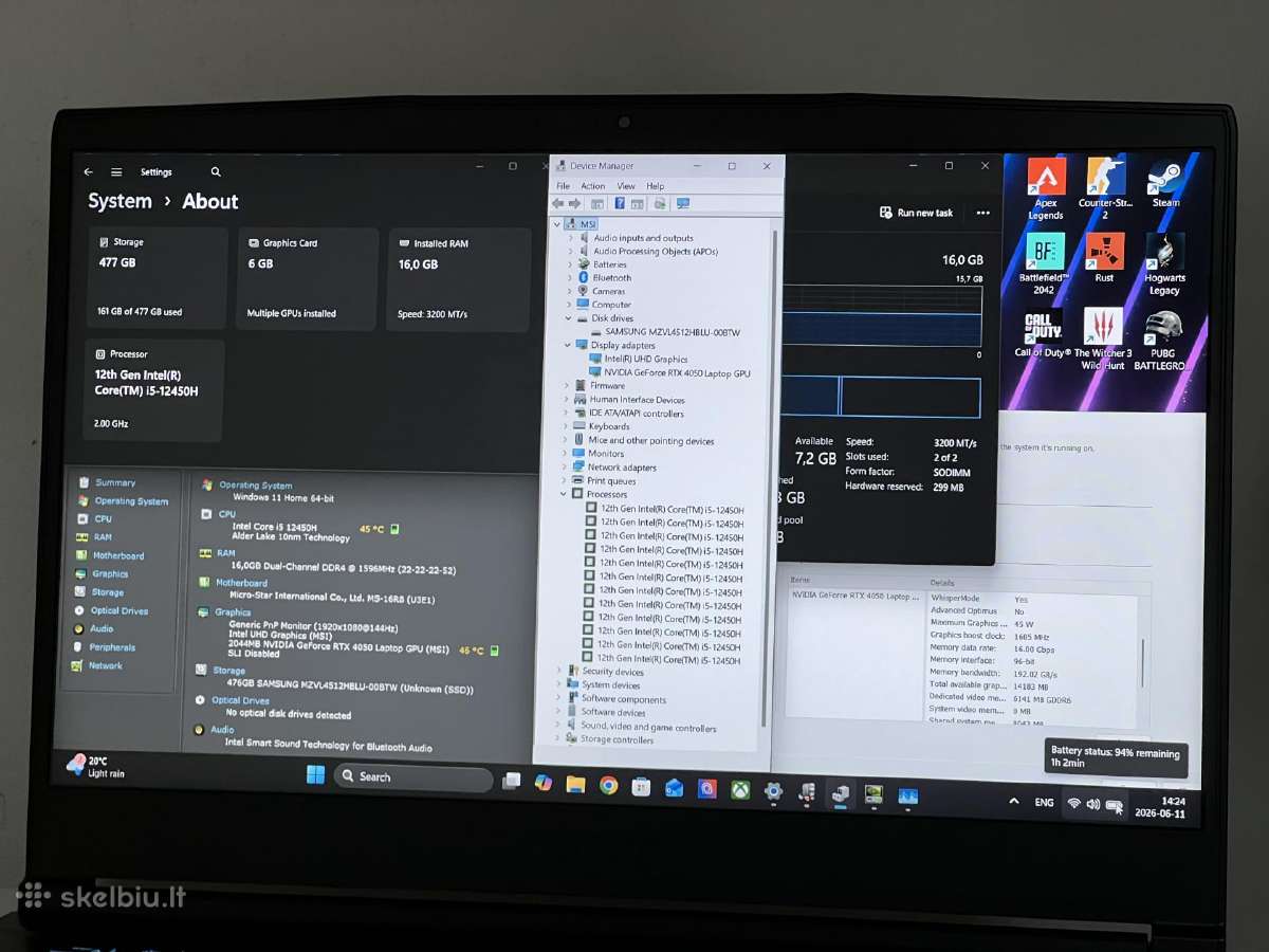 Parduodamas Msi Gf63 su Rtx 4050, I5-12k, 144hz. - nuotraukos Nr. 8