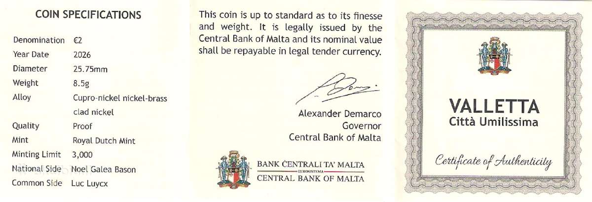 Malta 2026 Valetos tvirtovė Proof - nuotraukos Nr. 3