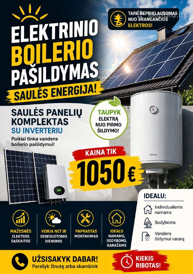 Saulės panelės su inverteriu boileriui