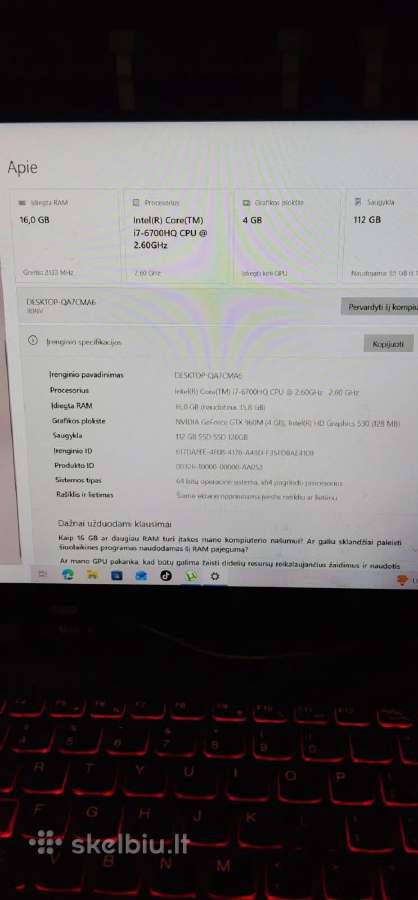 Lenovo Ideapad Y700-15isk - nuotraukos Nr. 3