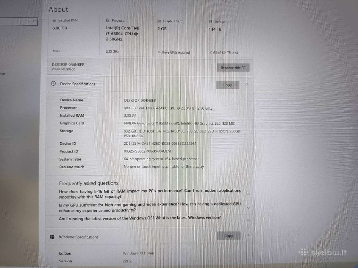17.3 Fhd Ips i7-6500u SSD+HDD Gtx 950m 2gb 56% - nuotraukos Nr. 4