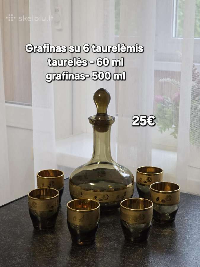 Vintažinis grafinas su 6 taurelėmis