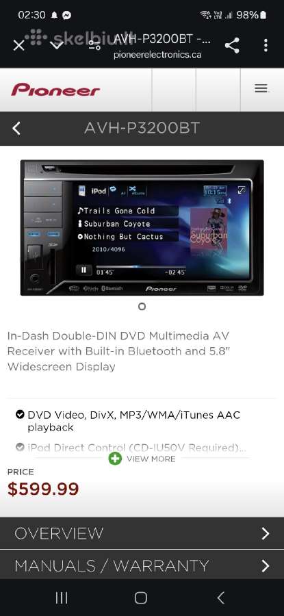 Pioneer su bt-audio usb aux dvd android iPhone