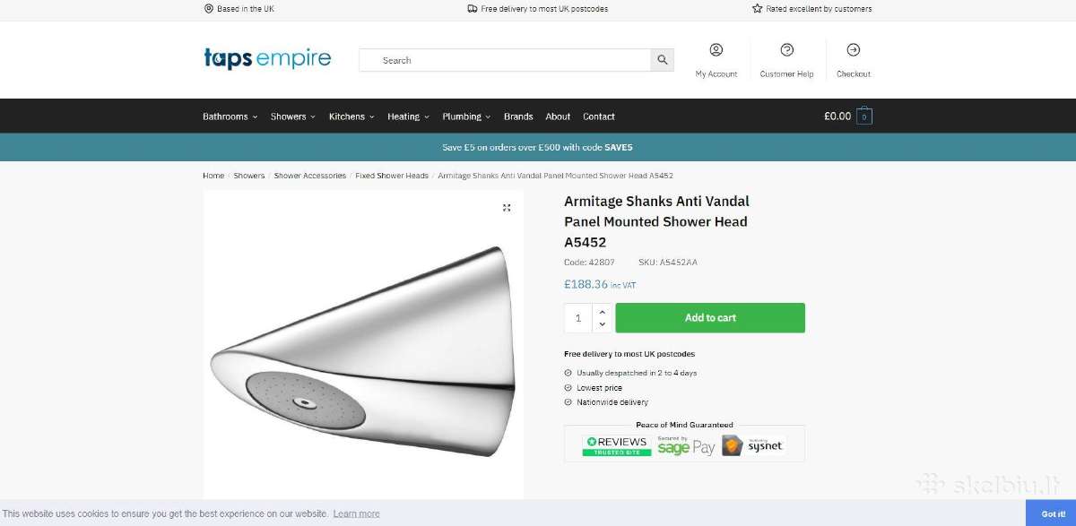 Nauja dušo galva Armitage Shanks