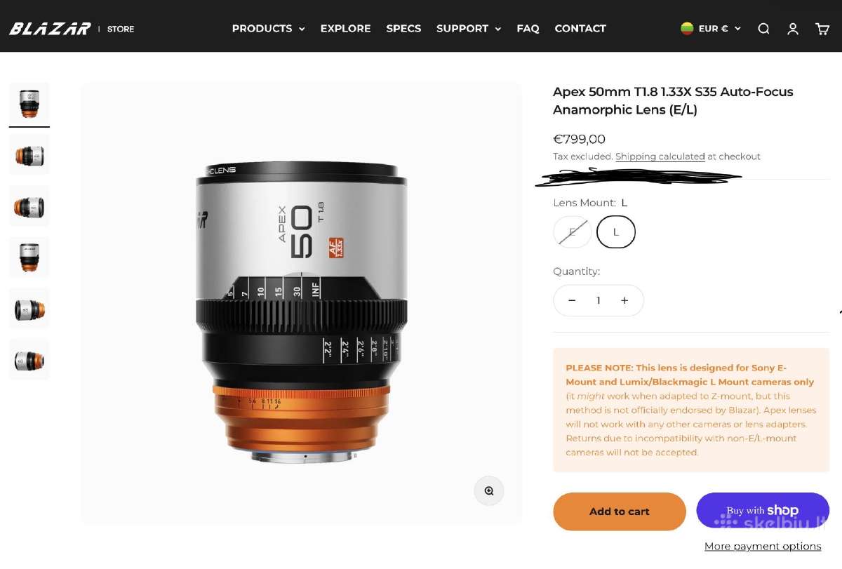 Blazar Apex 50mm T1.8 Anamorphic Lens autofocus L - nuotraukos Nr. 8