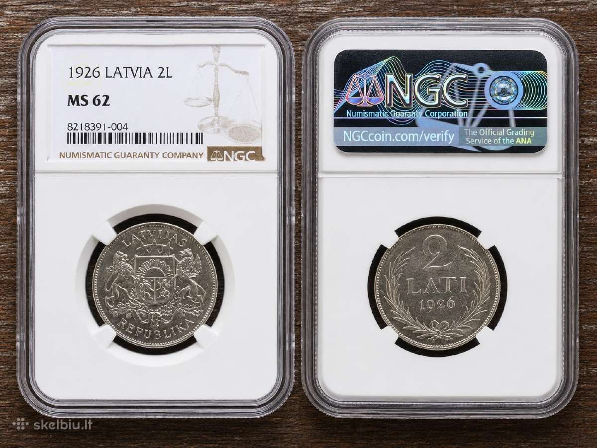 1926 Latvija 2 lati, Ngc Ms62