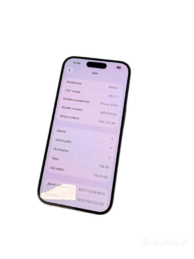 iPhone 15 Pro 128gb + 3 mėn. garantija - nuotraukos Nr. 3