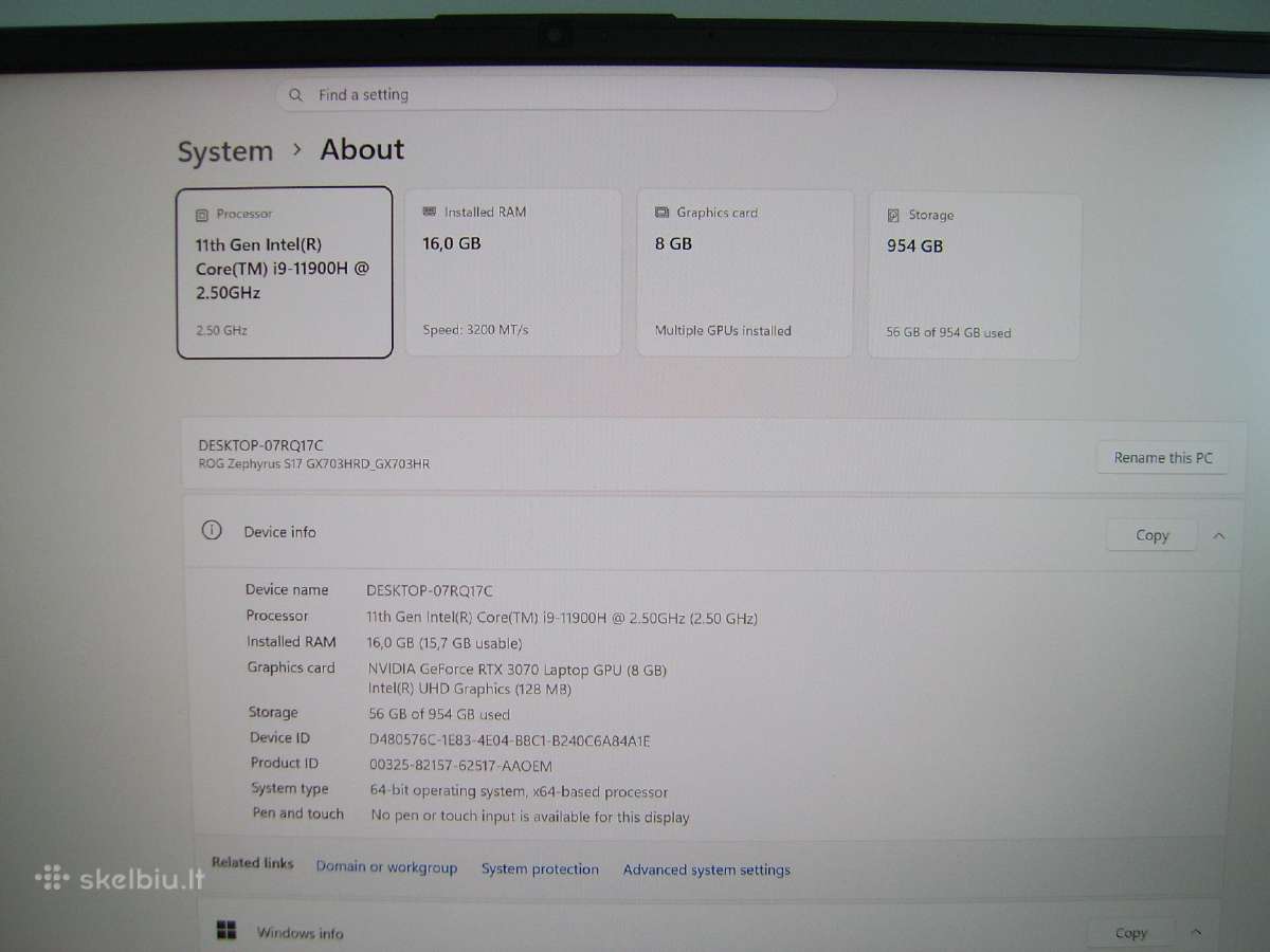 Asus Rog Gx703h,i9,16,1tb,rtx 3070.17" 2,5k - nuotraukos Nr. 9