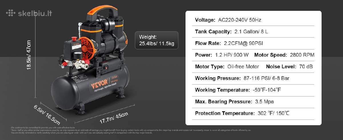Vevor oro kompresorius 8 L 900w