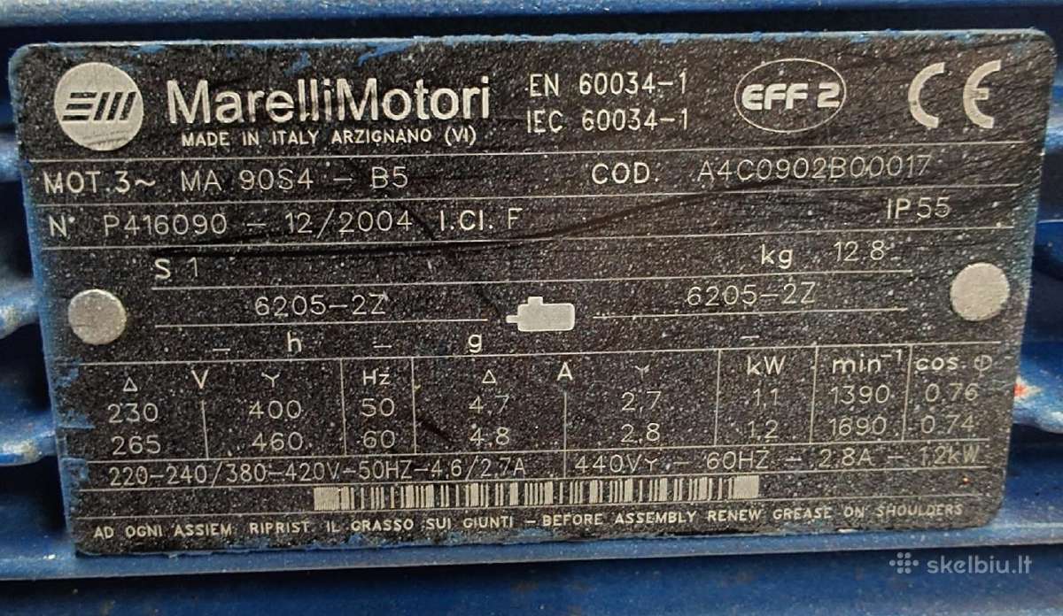 Trifazis elektros variklis 1,1 kw 1390 aps - nuotraukos Nr. 3