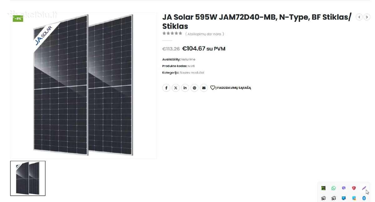 Ja Solar saulės moduliai 585 W pramoniniai 2,28 m