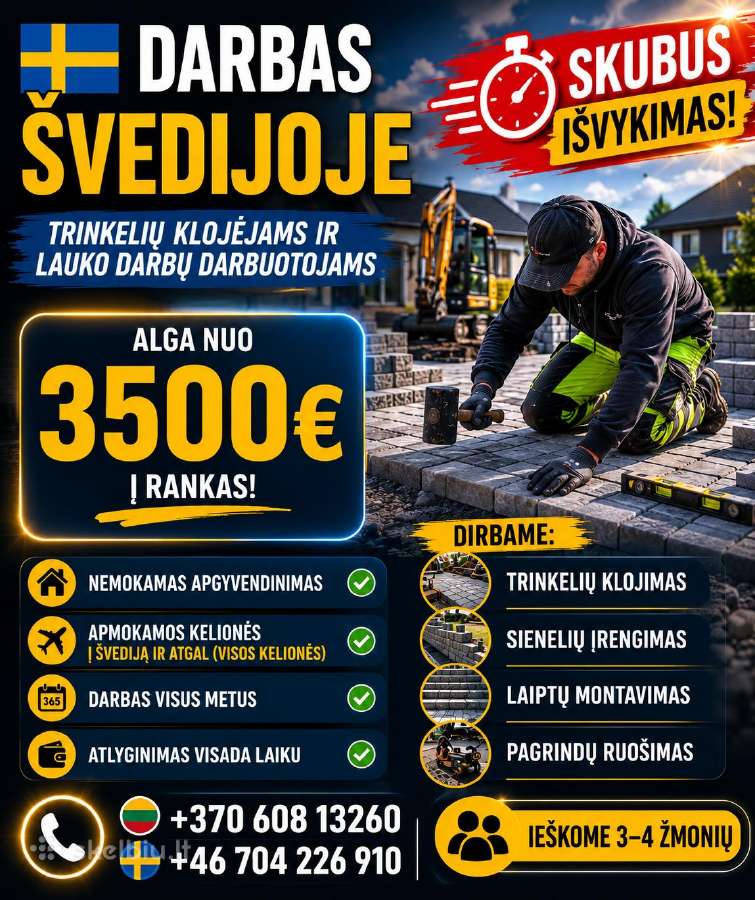 Darbas Švedijoje, lauko statybos darbams