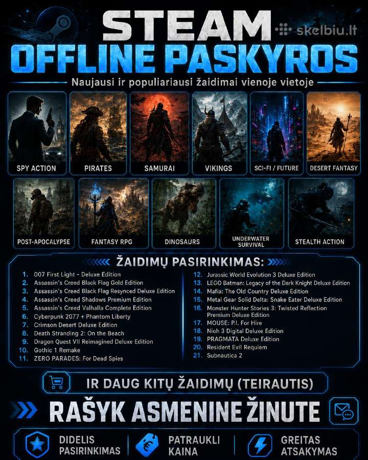 Steam žaidimų offline paskyros