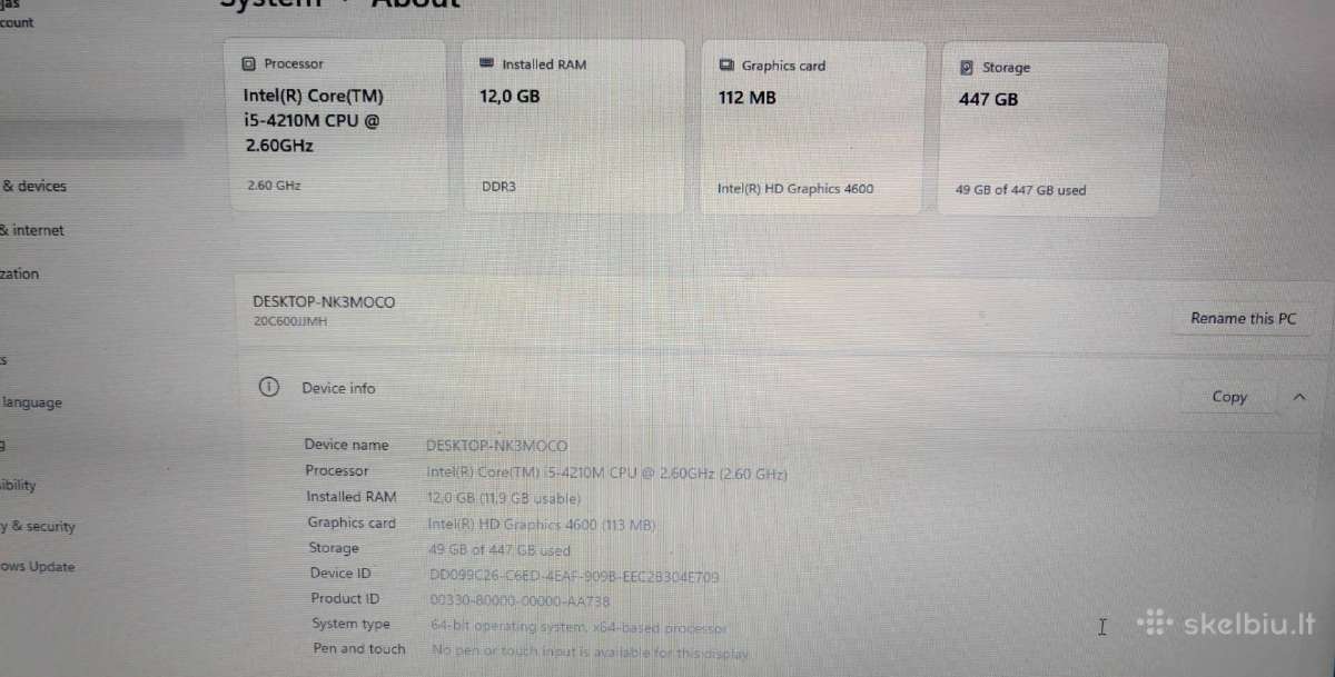 Lenovo Thinkpad E540 Win11,i5(4)cpu,12/500gb - nuotraukos Nr. 12
