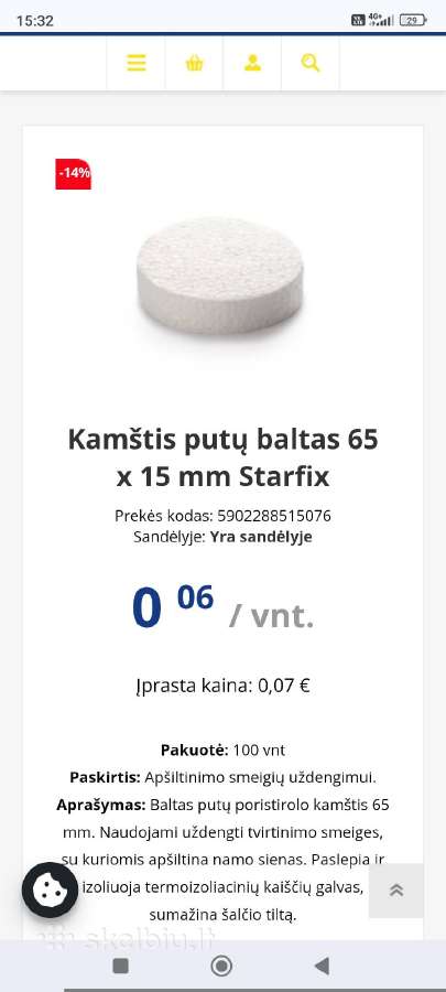 Kamštis putų polistirolo baltas 65 x 15 mm Starfix - nuotraukos Nr. 4