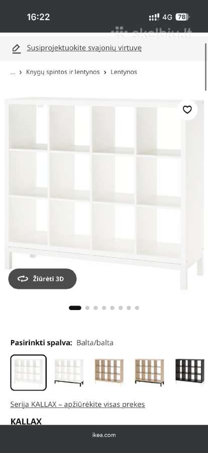Ikea Kallax - Lentyna su pormiu, balta