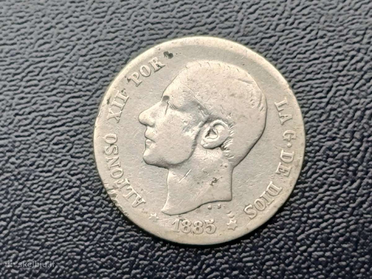 1 peseta 1885m. Ispanija sidabras - nuotraukos Nr. 2