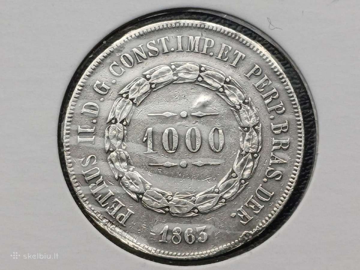1000 realų 1863m. Brazilija sidabras 917 - nuotraukos Nr. 2